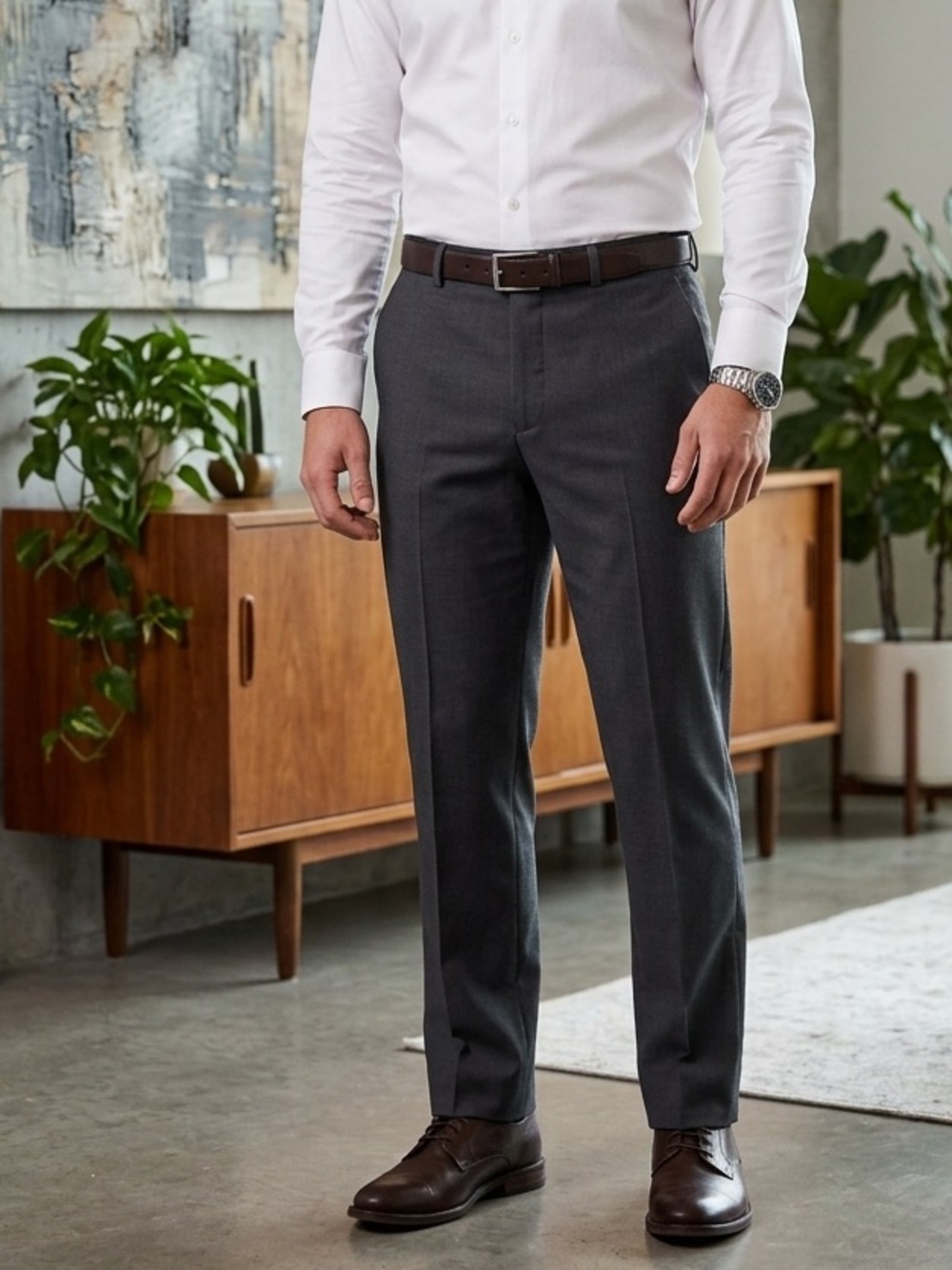 Men's Classic Dress Pants in Charcoal Gray